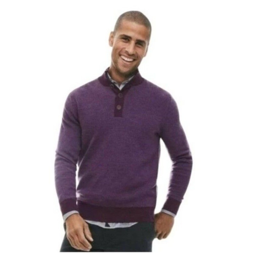 Untuckit Sweater Men Medium Purple Sorensen Extra Fine Merino Wool Henley Luxury